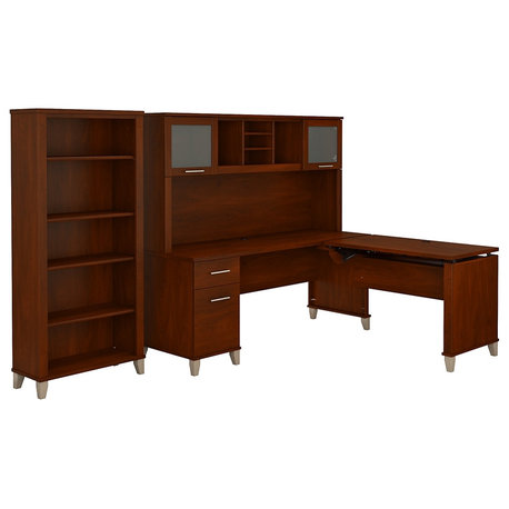 Bush Furniture Somerset Sit Stand L Desk with Hutch & Bookcase in Cherry