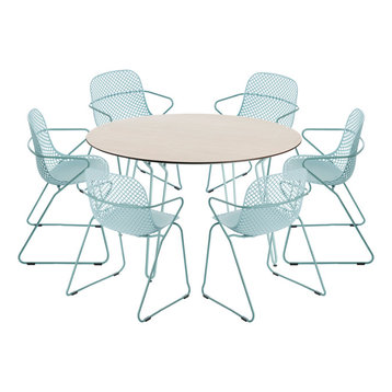 Remy 5-Piece Round Garden Dining Table Set, 6 Dining Chairs