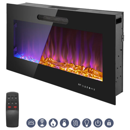 LED Electric Fireplace Insert and Wall Mounted Fireplace, 36"