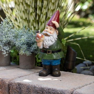 12" Tall Outdoor Garden Gnome with Mushroom Yard Statue Decoration