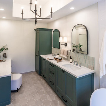 Expanded Double Vanity with Custom Linen Cabinet
