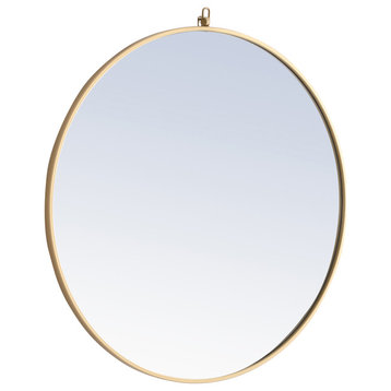 Home Living Metal Frame Round Mirror With Decorative Hook, Brass, 32"