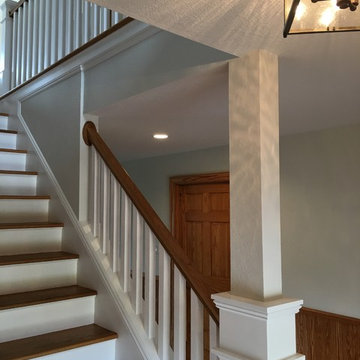 New wood stairs railing and flooring