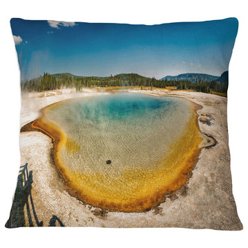 Yellowstone Heat Pool Panorama Landscape Printed Throw Pillow, 18"x18"