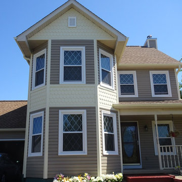 Mastic Siding - Pebblestone Clay color , Shake - Classic Cream color