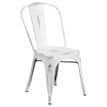 Flash Furniture Commercial Distressed White Stackable Chair - ET-3534-WH-GG