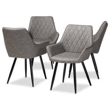 Baxton Studio Grey Leather Upholstered and Black Metal 4-Piece Dining Chair Set