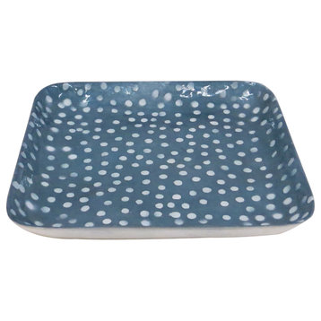 5" Square Capiz Plate with Dots, Blue/White