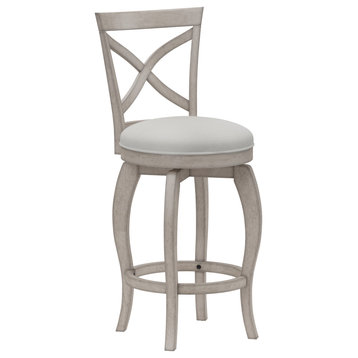 Hillsdale Ellendale Wood Swivel Stool, Curved X-Back, Aged Gray, Counter Height