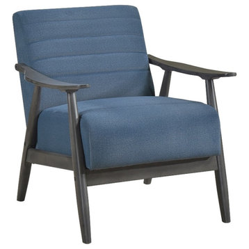 Pemberly Row Upholstered Wood & Velvet Accent Chair in Gray and Blue