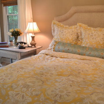 French Shabby Chic Custom Bedding in Linen Damask