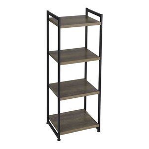 Tall Storage Unit Black Metal Side Frames 5 Open Shelves Gray Tall Storage Unit Black Metal Side