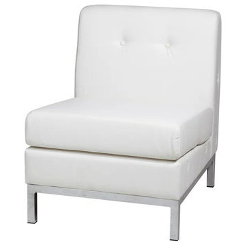 Modern Accent Chair, White Faux Leather Upholstered Seat & 2 Buttons Tufted Back