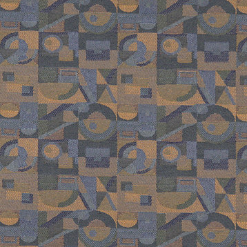 Dark Blue Gold Green Abstract Geometric Durable Upholstery Fabric By The Yard