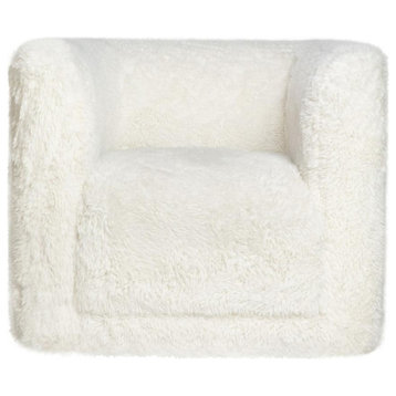 Huggy Luxury Plush Faux Fur Upholstered Swivel Accent Chair, Natural