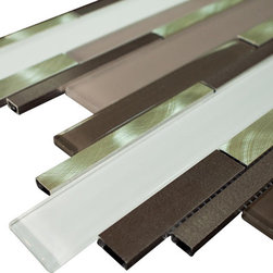 Silver Aliminum, White and Grey Glass and Matte Black Mosaic Tile Random Z Patte - Home Accessories & Decor