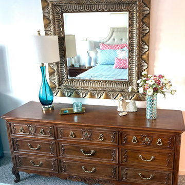 Blue and Coral Master Bedroom