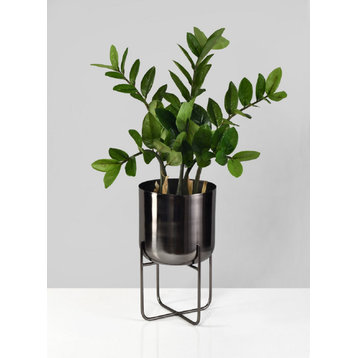 Serene Spaces Living Black Nickel Planter With Detachable Stand,2 Sizes, Short