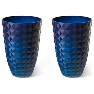 Set of 2 Eco-Friendly PE Faux Ceramic Textured Planters, Cobalt Blue