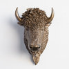 Faux Taxidermy Bison Head Wall Mount, Bronze