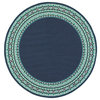Madelina Border Navy and Green Indoor or Outdoor Area Rug, 7'10" Round