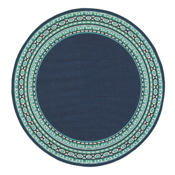 Madelina Border Navy and Green Indoor or Outdoor Area Rug, 7'10" Round
