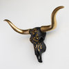 Faux Large Black Carved Texas Longhorn Skull with Gold Details Wall Decor
