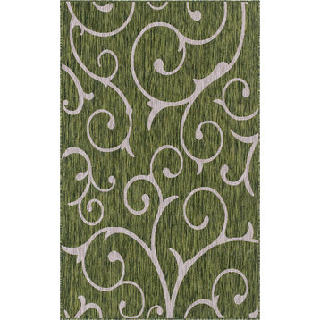 Unique Loom Green Curl Outdoor 5' x 8' Area Rug