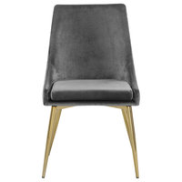 Karina Velvet Dining Chairs, Set of 2, Gray, Gold Base