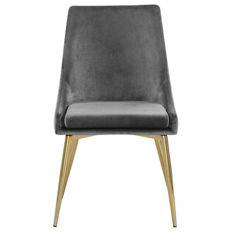 Karina Velvet Dining Chairs, Set of 2, Gray, Gold Base