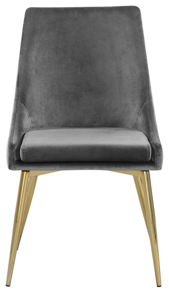 Karina Velvet Dining Chairs, Set of 2, Gray, Gold Base