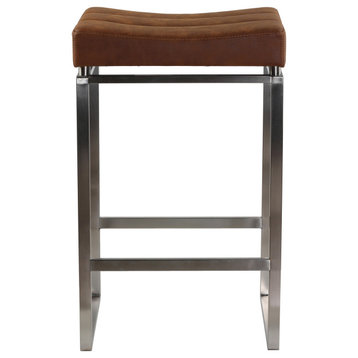 Cortesi Home Isis Counter-Height Stool, Brushed Stainless Steel, Brown