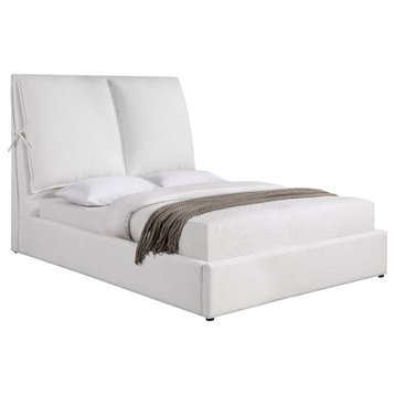 Coaster Gwendoline Fabric Upholstered Pillow Headboard Queen Bed in White