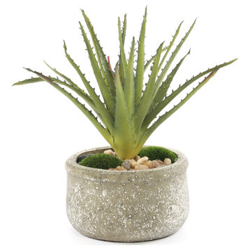 Real Touch Faux Aloe Plant in Modern Round Garden Pot