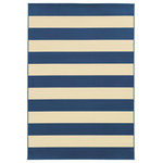 Newcastle Home - Rhodes Indoor and Outdoor Striped Blue and Ivory Rug, 5'3"x7'6" - Rhodes is a collection of machine-made indoor/outdoor rugs showcasing simple, geometric patterns.  The clean lines, fresh colors and soft hand of the looped construction will make these rugs a welcome addition to any room or patio.