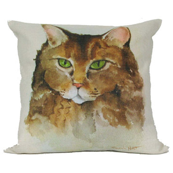 Cat With Green Eyes Throw Pillow Without Insert, 18x18