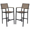 Home Square Aluminum Patio Bar Stool in Black Frame and Gray - Set of 2