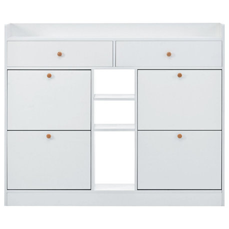 Gewnee Modern Shoe Cabinet With 4 Flip Drawers