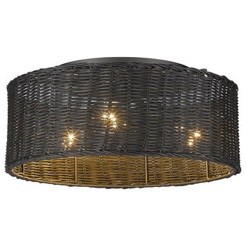 Erma Flush Mount With Black Wicker Shade