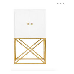 Worlds Away London Bar Cabinet White and Gold leaf or Nickel - Indoor Pub And Bistro Tables