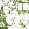 Pinch Pleated Curtain Panels Pair Pagodas Jade Oriental Toile Green Cotton, 84"