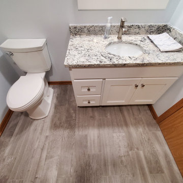 Finished basement bathroom, custom granite vanity top