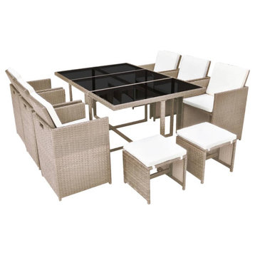 vidaXL Patio Furniture Set Outdoor Table and Chair 11 Piece Poly Rattan Beige