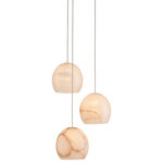 Currey & Company - Lazio Multi-Drop Pendant, 3-Light - The Lazio 3-Light Multi-Drop Pendant has luminous shades carved from natural alabaster. The veining in the material makes each shade unique because each stone taken from the earth will have its own personality. The shape of the shade and the thinness of the stem on which it dangles are of the simplest in form. This leaves the natural material to shine. The painted silver finish also helps to keep the design light and airy. We offer the Lazio in a number of different configurations with multiple shades.