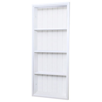 14x36 Recessed Aiden Wall Niches, White With Beadboard Back 3 Shelves