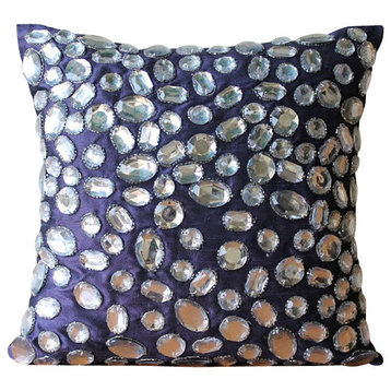 Purple Rhinestones And Crystals 12"x12" Silk Pillow Covers, Diamante Sparkle