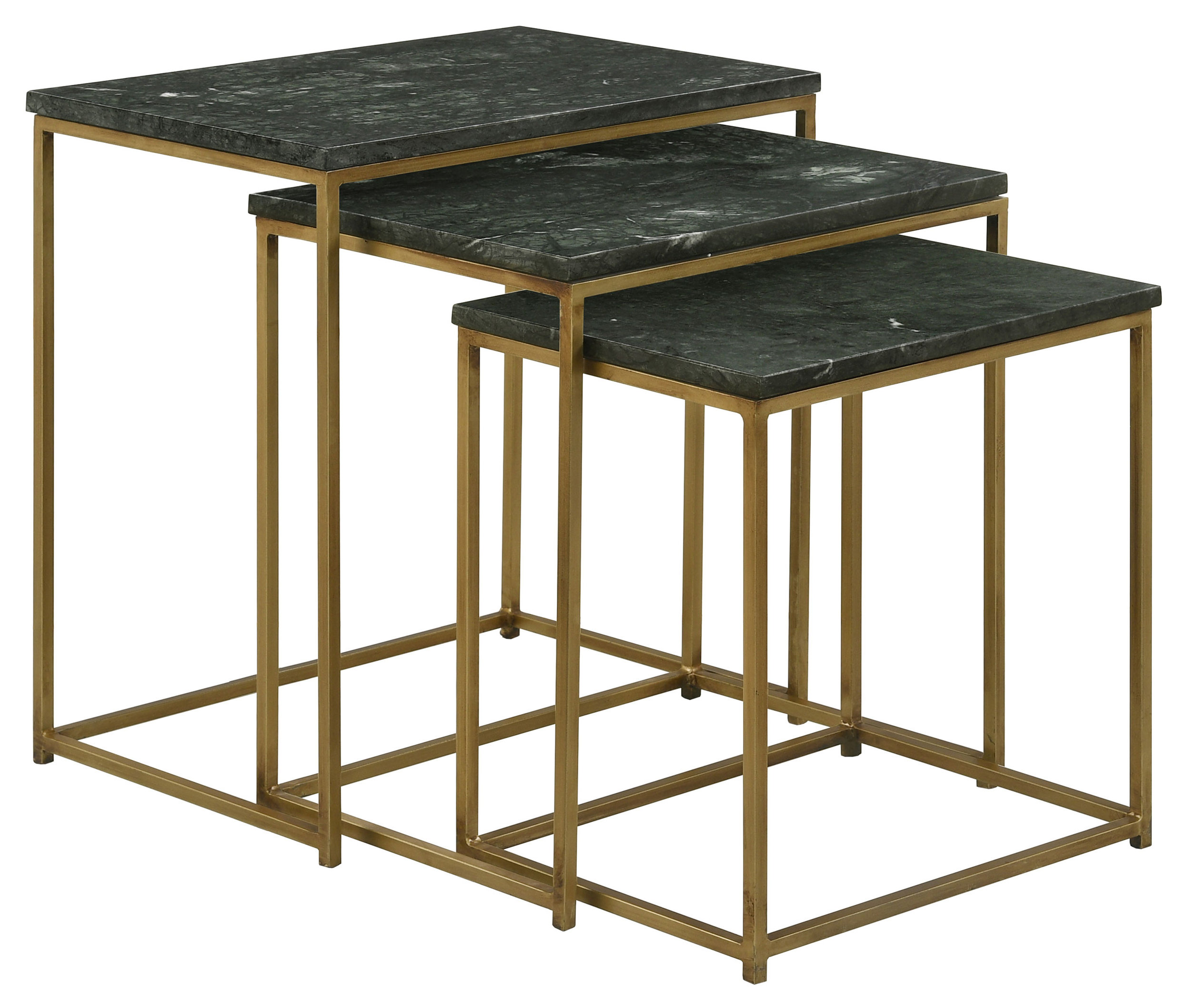 Carolina Chair & Table Rectangular 3-Piece Nesting Table Set - Whitewash Wooden Top Alloy Steel Frame Space-Saving Furniture, Modern