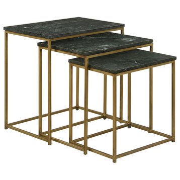Medora 3-piece Nesting Table With Marble Top Large Table Green