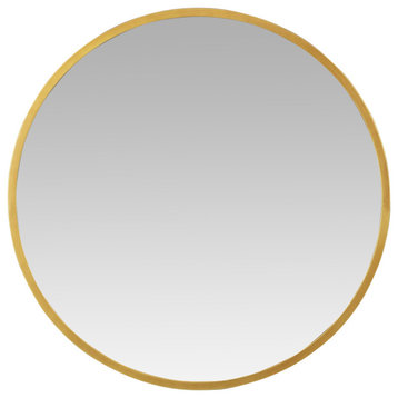 Bali Modern Round Wall Mirror, Gold, 24"