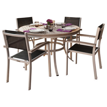 Paphos, 5-Piece Dining Set With Vintage Tekwood and Resin Wicker